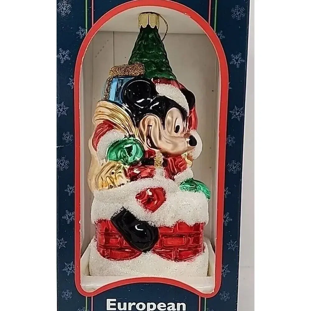 Vtg‎ Disney 1997 Mickey Mouse Santa Blown glass Christmas ornament Large 7” Tall